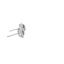 Royal Blue Sapphire Halo Stud Earrings in White Gold