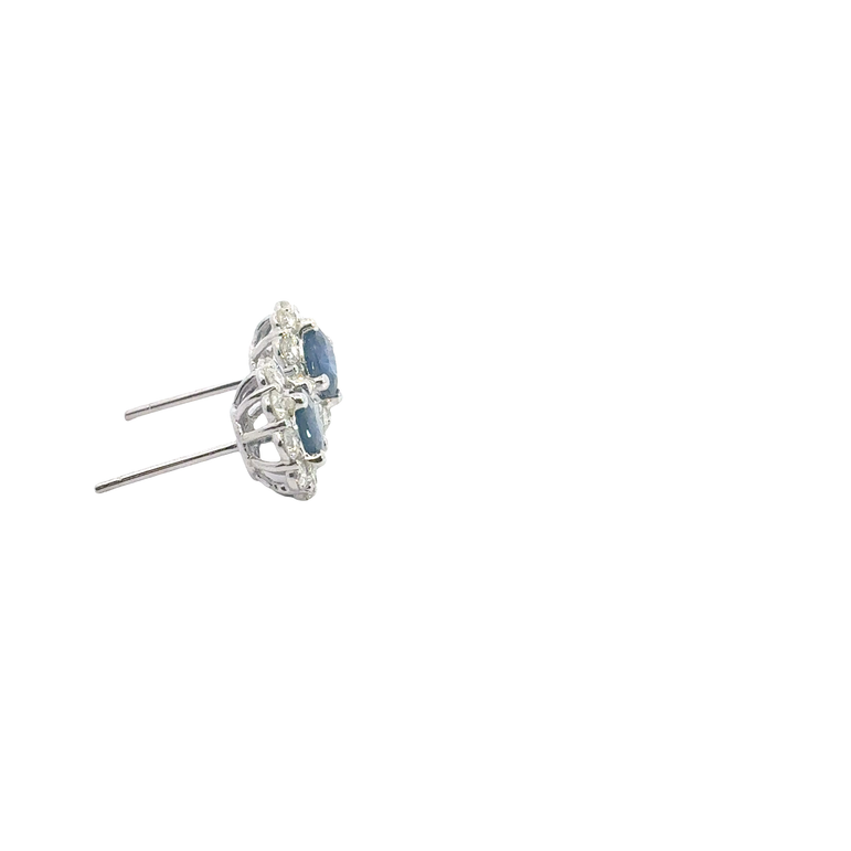 Royal Blue Sapphire Halo Stud Earrings in White Gold