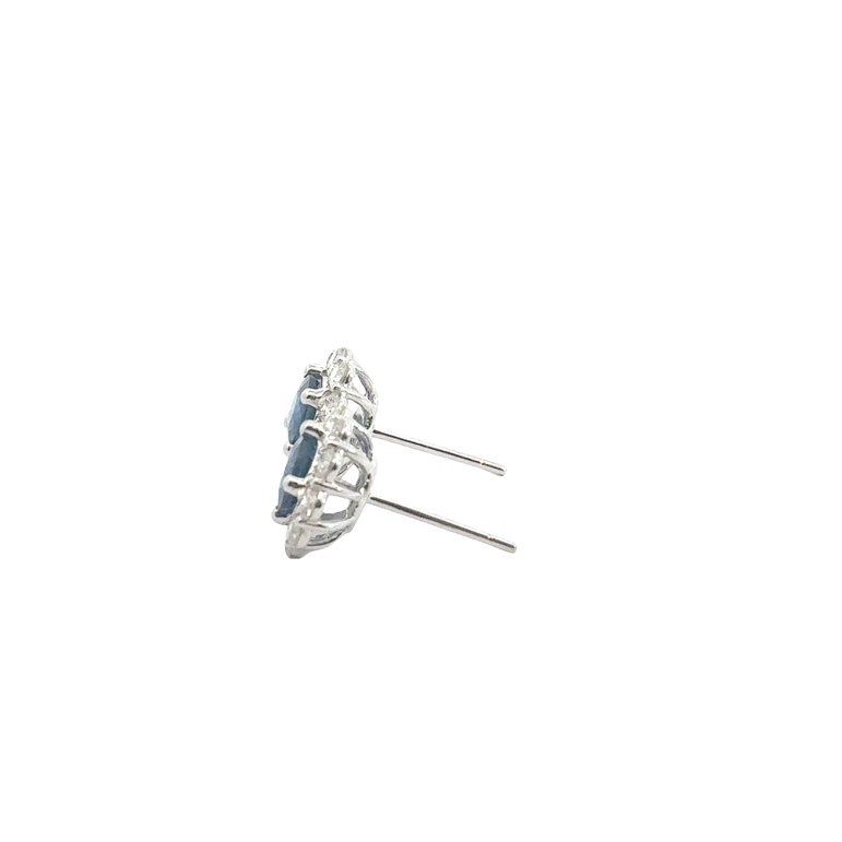Royal Blue Sapphire Halo Stud Earrings in White Gold