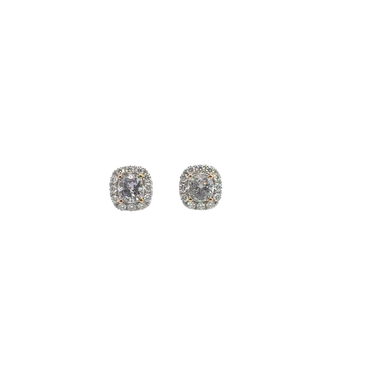 Cushion Halo Diamond Stud Earrings in White Gold