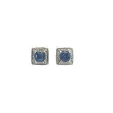 Deep Blue Sapphire and White Gold Halo Stud Earrings