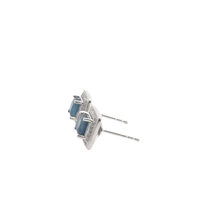 Deep Blue Sapphire and White Gold Halo Stud Earrings