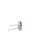 Round Emerald and Halo Stud Earrings in White Gold
