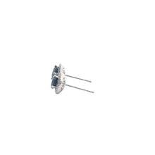 Deep Blue Sapphire Halo Stud Earrings in White Gold