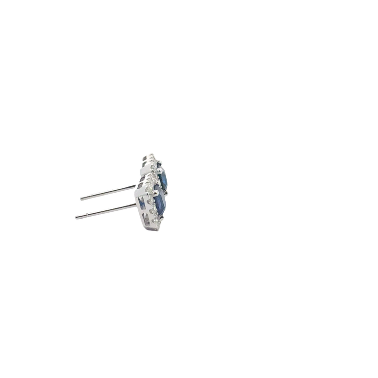 Royal Blue Sapphire and White Gold Halo Stud Earrings