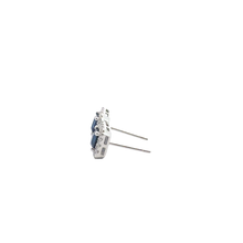 Royal Blue Sapphire and White Gold Halo Stud Earrings