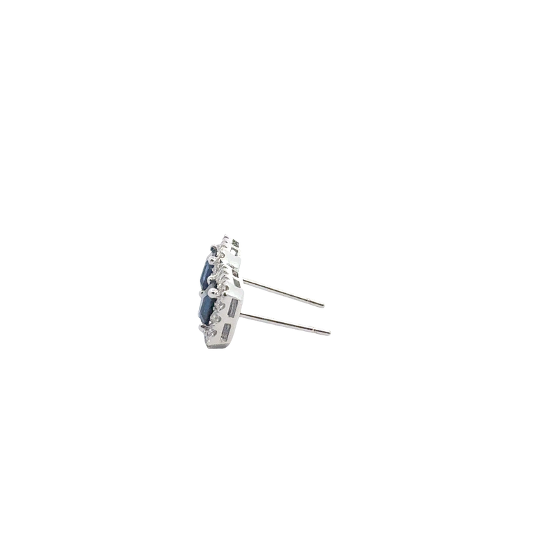 Royal Blue Sapphire and White Gold Halo Stud Earrings