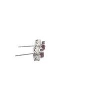 Oval Purplish-Red Ruby Halo Stud Earrings in White Gold