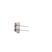 Oval Purplish-Red Ruby Halo Stud Earrings in White Gold