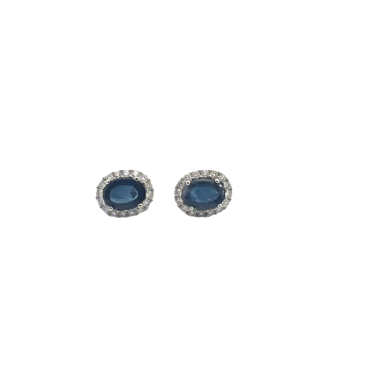 Royal Blue Sapphire Halo Stud Earrings in White Gold