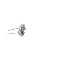 Royal Blue Sapphire Halo Stud Earrings in White Gold