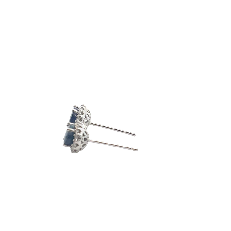 Royal Blue Sapphire Halo Stud Earrings in White Gold