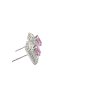 Vivid Pink Sapphire Double Halo Stud Earrings in White Gold