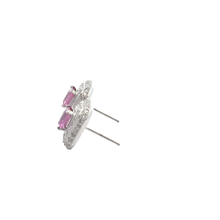 Vivid Pink Sapphire Double Halo Stud Earrings in White Gold