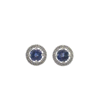 Round Tanzanite Halo Stud Earrings in White Gold