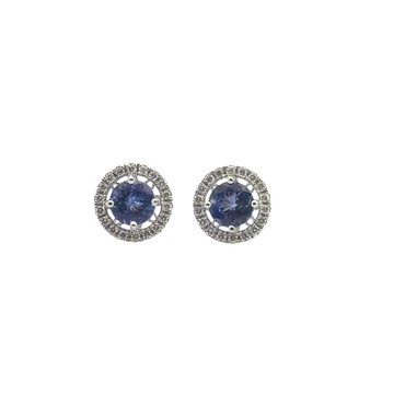 Round Tanzanite Halo Stud Earrings in White Gold