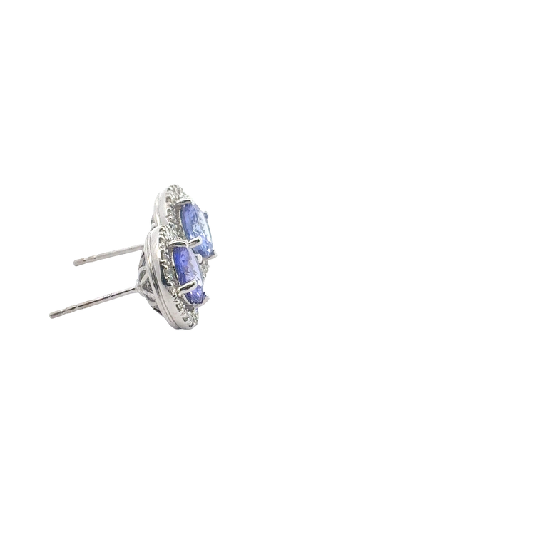 Round Tanzanite Halo Stud Earrings in White Gold