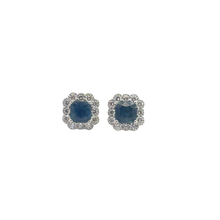 White Gold Deep Blue Sapphire Halo Stud Earrings