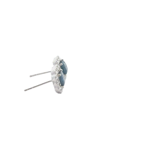 White Gold Deep Blue Sapphire Halo Stud Earrings