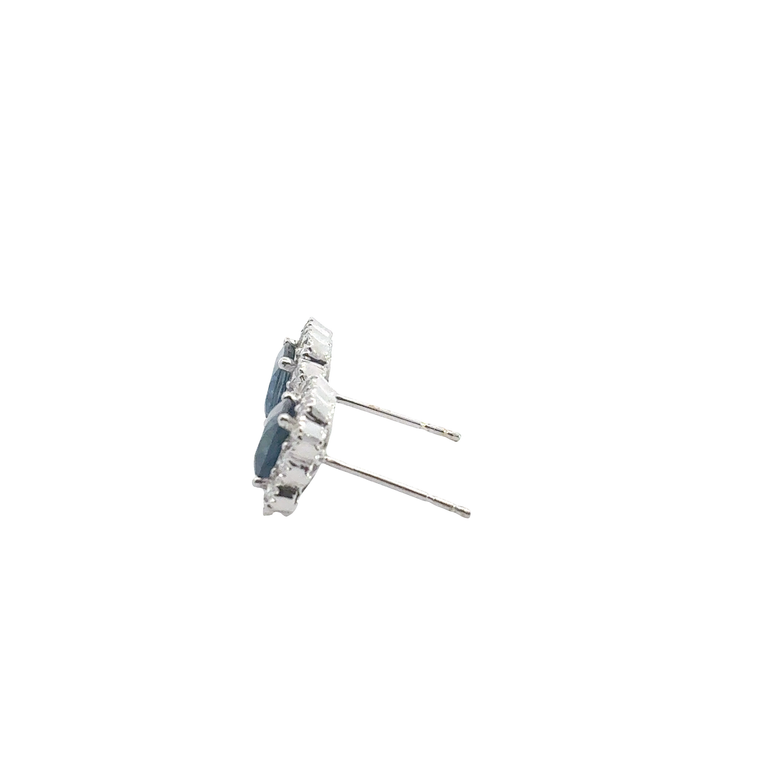 White Gold Deep Blue Sapphire Halo Stud Earrings
