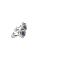 Blue Sapphire Oval Halo Stud Earrings in White Gold