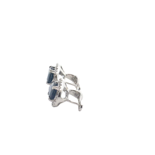 Blue Sapphire Oval Halo Stud Earrings in White Gold