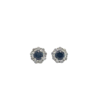 Deep Blue Sapphire and White Gold Cluster Earrings