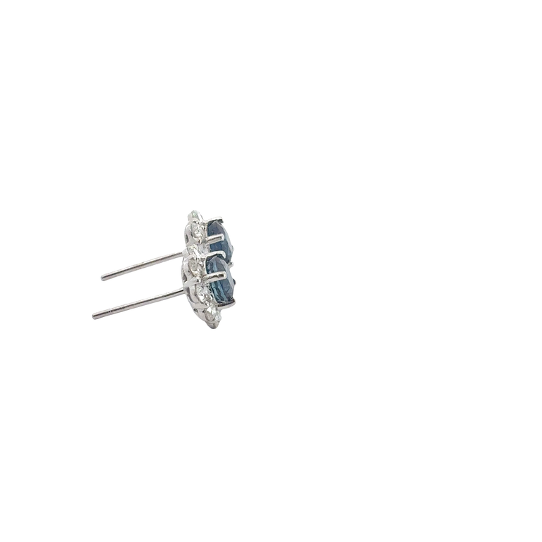 Deep Blue Sapphire and White Gold Cluster Earrings