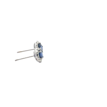Blue Sapphire Halo Stud Earrings in White Gold