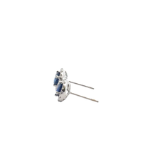Blue Sapphire Halo Stud Earrings in White Gold