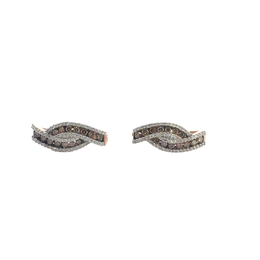 Fancy Brown Diamond Wavy Hoop Earrings in Rose Gold