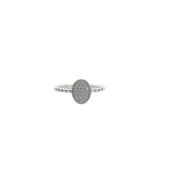 Beaded Band Oval Diamond Pave Cocktail Ring in White Gold