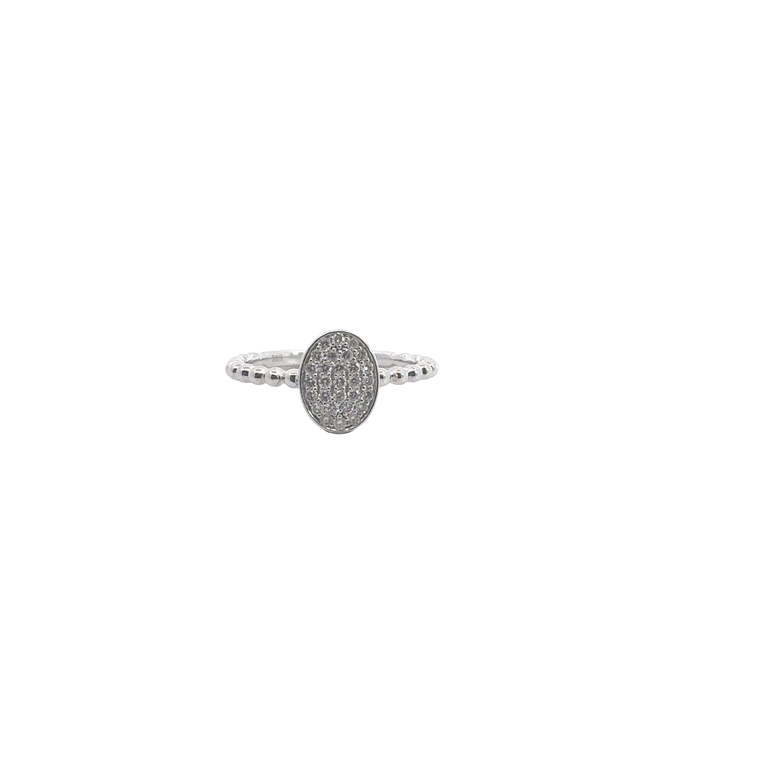 Beaded Band Oval Diamond Pave Cocktail Ring in White Gold