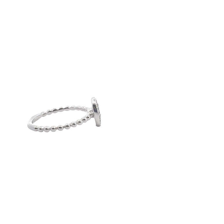 Beaded Band Oval Diamond Pave Cocktail Ring in White Gold