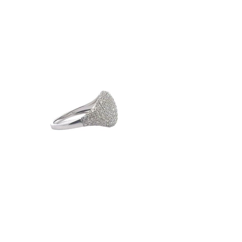 Domed Pave Signet Ring in White Gold