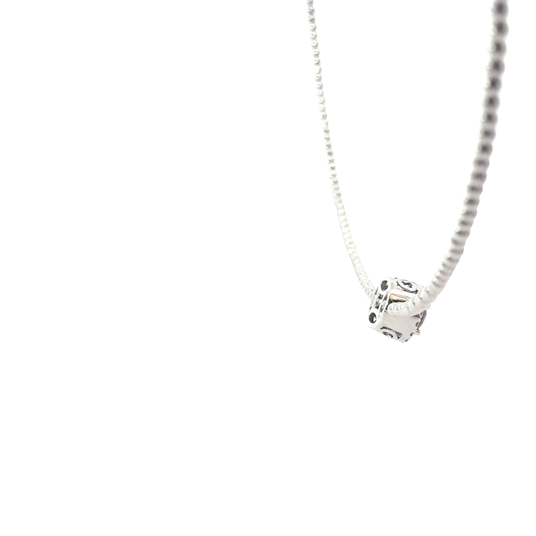 Silver Beaded Necklace with Purplish-Red Ruby Halo Pendant