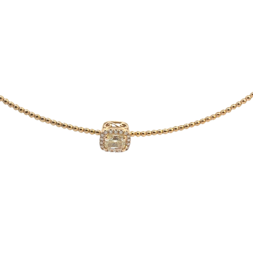 Fancy Yellow Diamond Halo Pendant on Rose Gold Beaded Chain