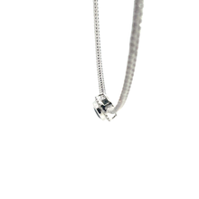 Blue Sapphire and Diamond Halo Necklace in White Gold