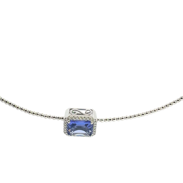Tanzanite Halo Beaded Necklace in White Gold