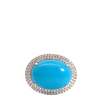 Oval Turquoise Double Halo Cocktail Ring in White Gold