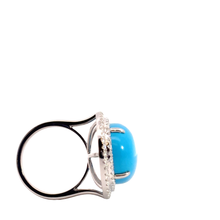 Oval Turquoise Double Halo Cocktail Ring in White Gold