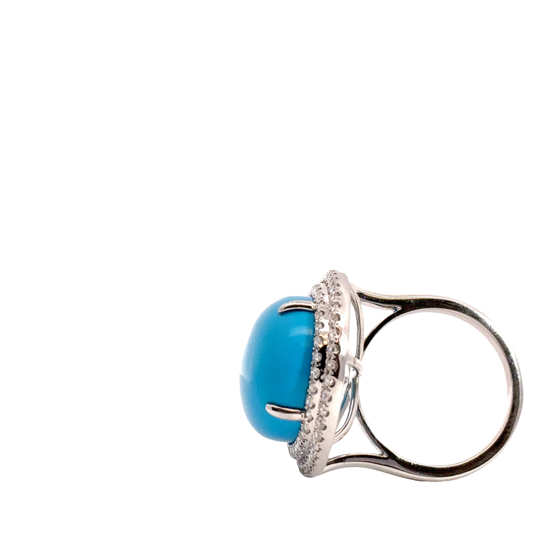 Oval Turquoise Double Halo Cocktail Ring in White Gold
