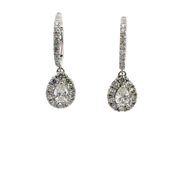Pear Diamond Halo Drop Earrings in White Gold