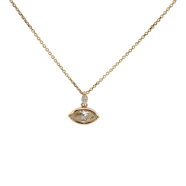 Marquise Diamond Bezel Pendant Necklace in Yellow Gold