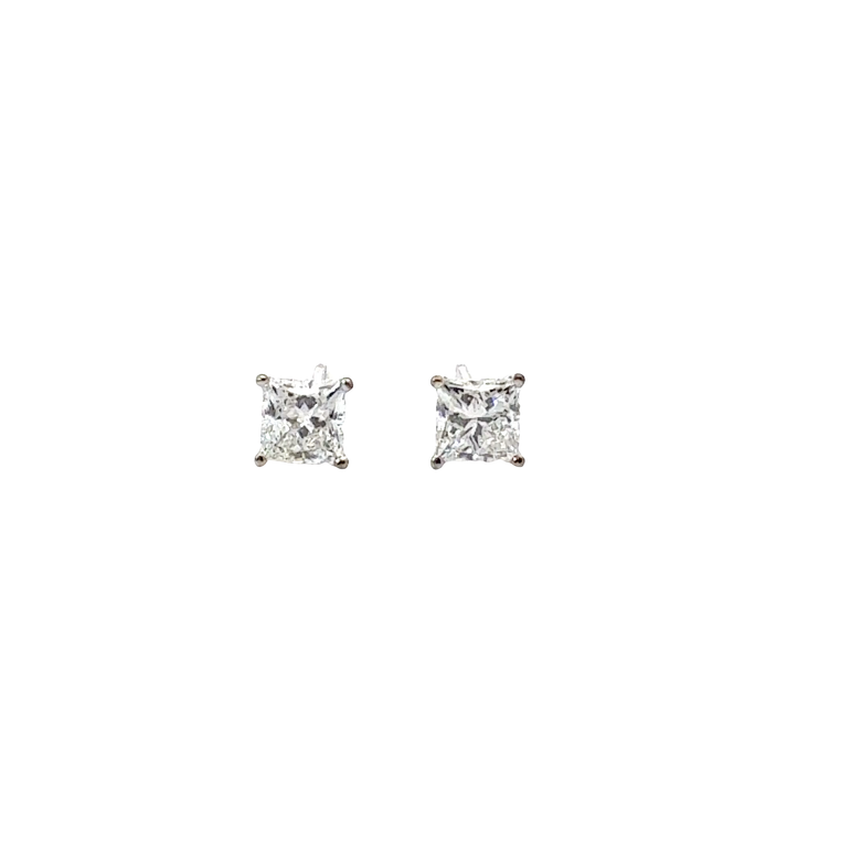 White Gold Princess Cut Diamond Stud Earrings
