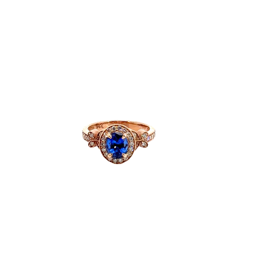 Royal Blue Sapphire Halo Cocktail Ring in Rose Gold
