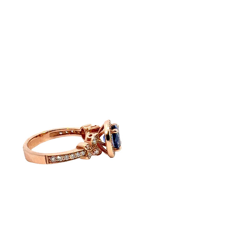 Royal Blue Sapphire Halo Cocktail Ring in Rose Gold