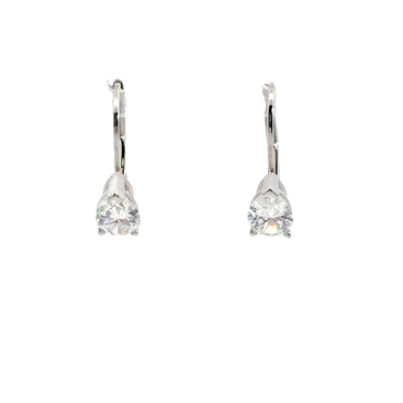 Round Diamond Lever-Back Drop Earrings in White Gold