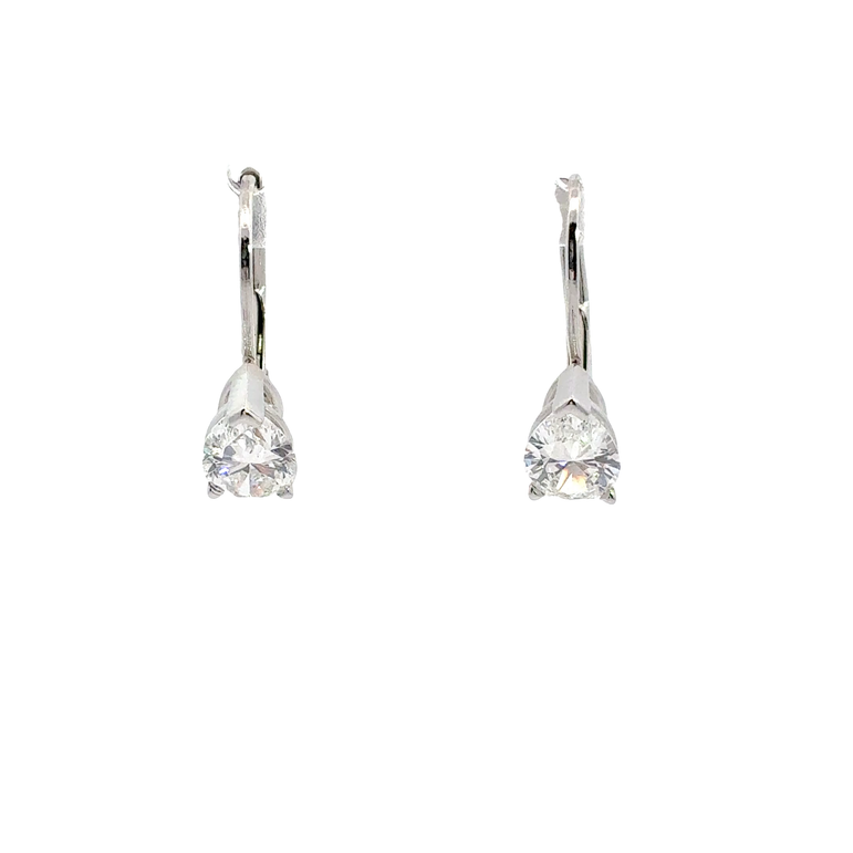Round Diamond Lever-Back Drop Earrings in White Gold