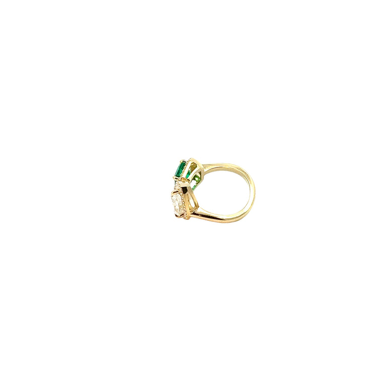 Yellow Gold Emerald and Diamond Halo Open Ring